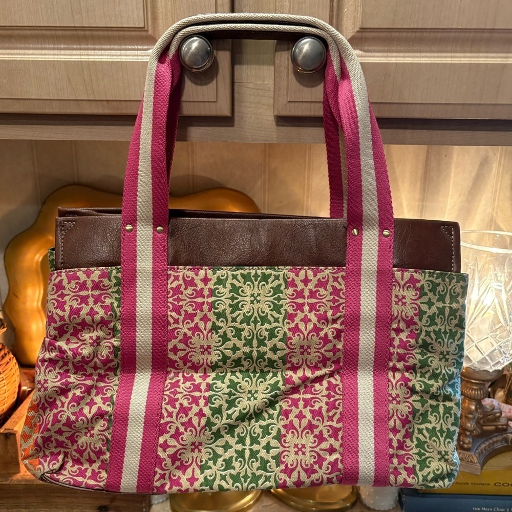 TOMMY HILFIGER Colorful Fabric And Faux Leather Satchel Handbag Shoulder Bag NWT - Picture 7 of 14